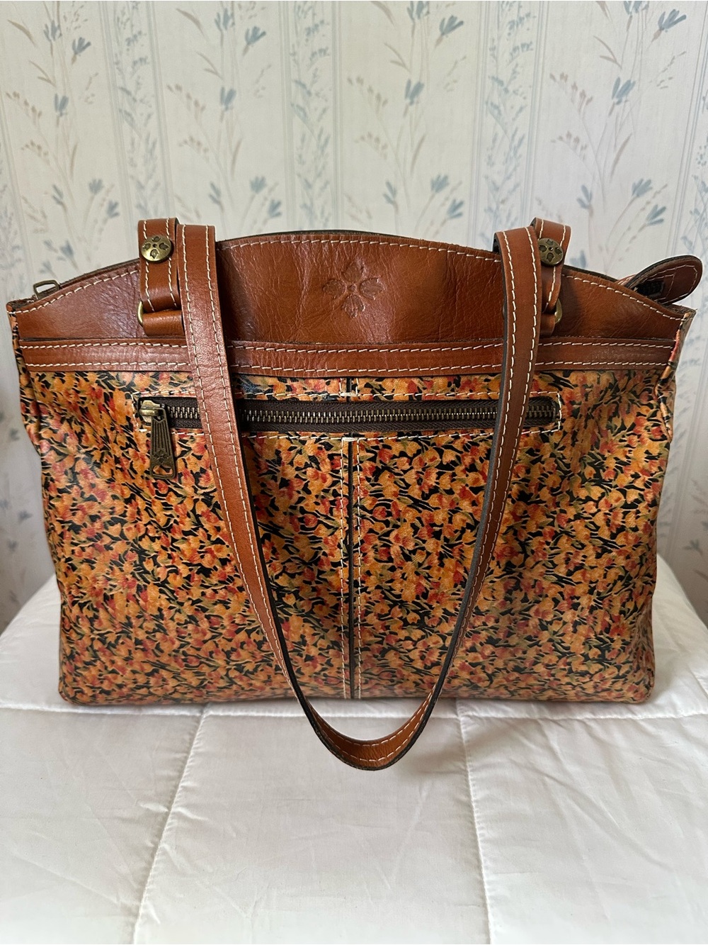 Patricia Nash Brown Leather Floral Shoulder Bag